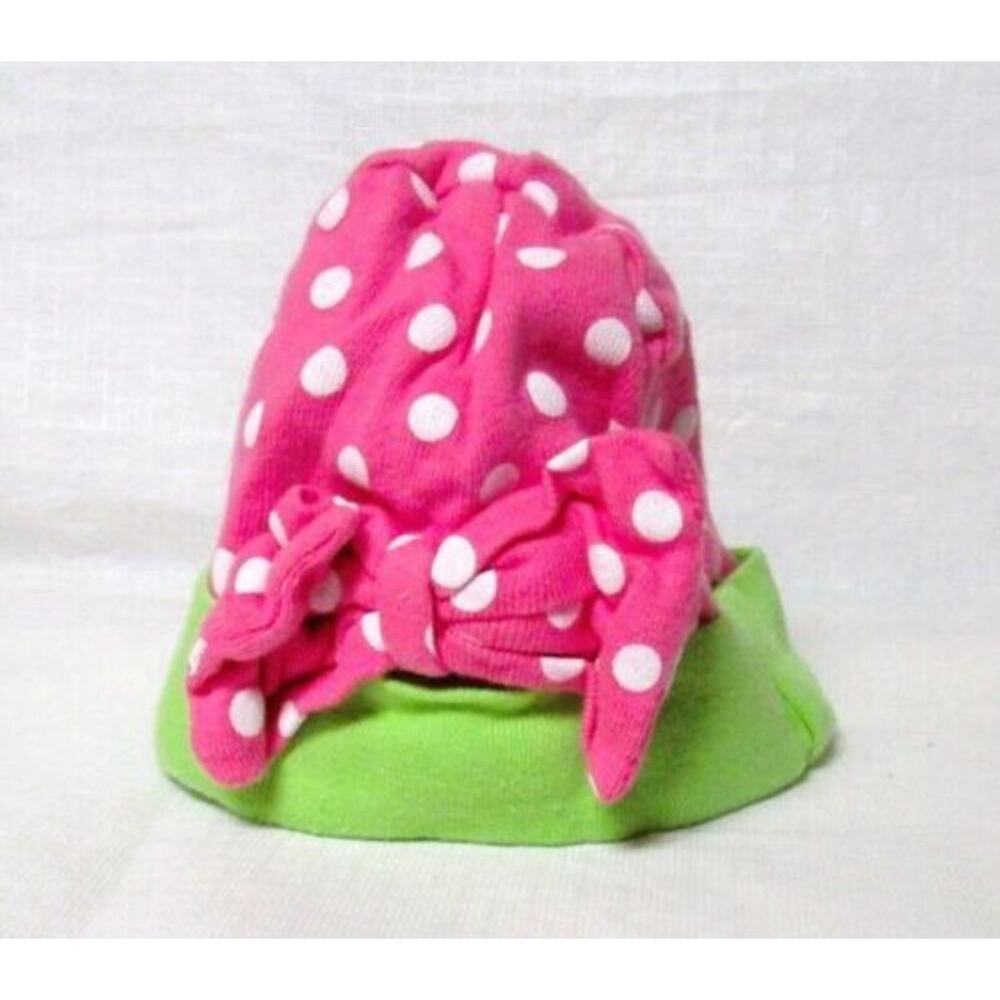 Gerber Infant Girl Hat Pink & Green with White Polka Dots Bow Detail Size 0–3M
